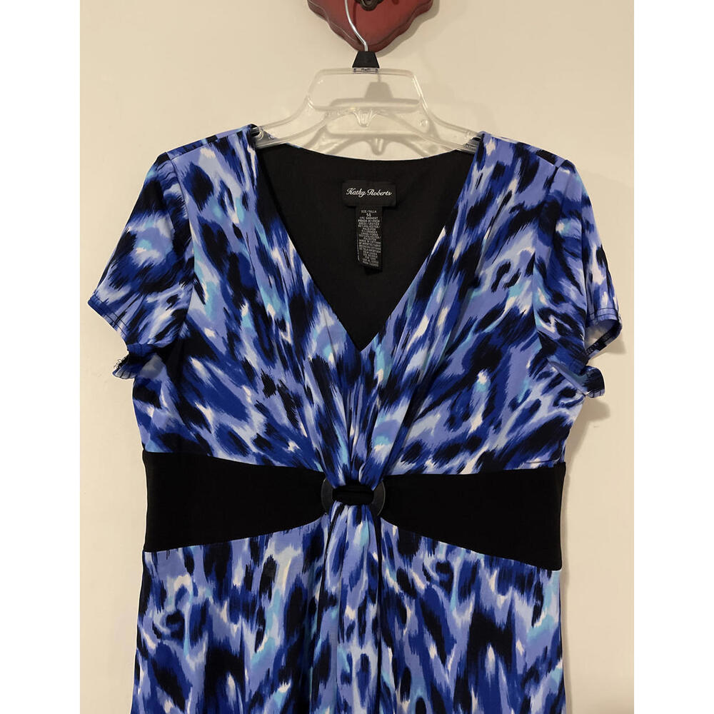 Kathy Roberts Womens Size 14 Blue Short-Sleeved Vneck Knee-Length Dress! A2083 - Picture 2 of 6